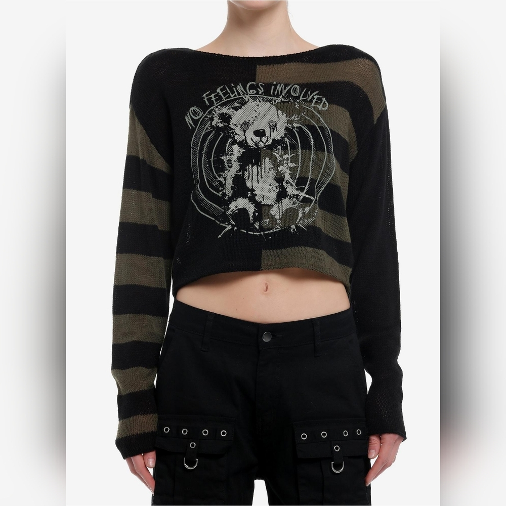 Black and Gray Striped Sweater Top